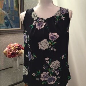 PRICE DROP! Navy Blue and Purple Floral Sleeveless Blouse
